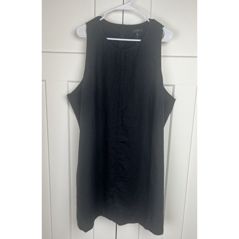 J Crew Black 100% Linen Shift Dress 3X NWT Sleeveless Pockets Lined Plus Size